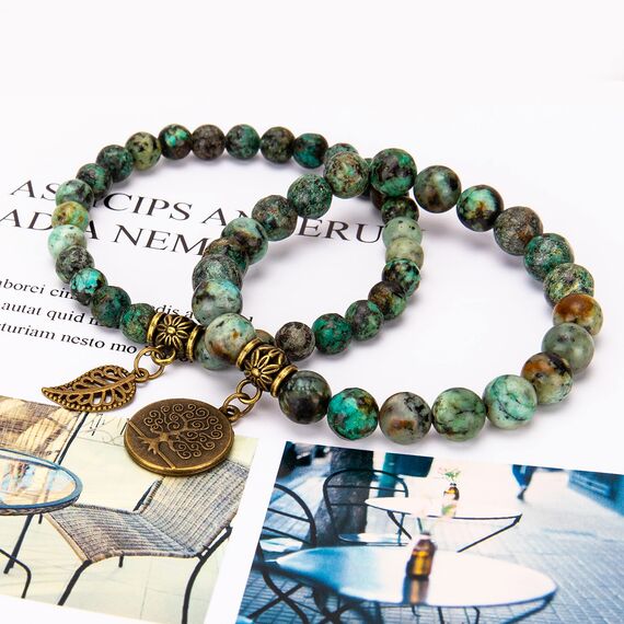 Farfume Chakra Armbänder für Frauen - Kristalle Armband Frauen natürliche Edelsteine Yoga Reiki - ein Satz von Doppel-Armbänder(Afrikanische Türkisperlen(Groß)