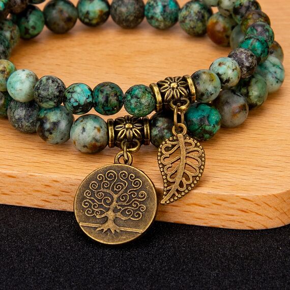 Farfume Chakra Armbänder für Frauen - Kristalle Armband Frauen natürliche Edelsteine Yoga Reiki - ein Satz von Doppel-Armbänder(Afrikanische Türkisperlen(Groß)