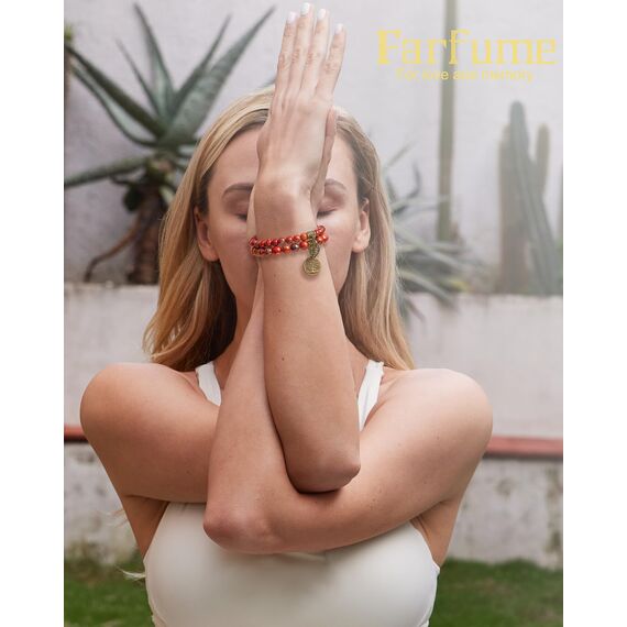 Farfume Chakra Armbänder für Frauen - Kristalle Armband Frauen natürliche Edelsteine Yoga Reiki - ein Satz von Doppel-Armbänder(Rot und Baum des Lebens(Mittel)
