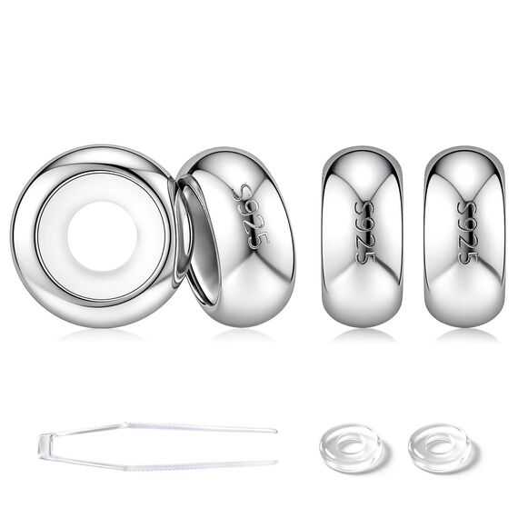 GW Charms Stopper 925 Sterling Silber für Armband mit Gummi Stopper Charms für Bead Charm Armband Anhänger Spacer (4x Silber)