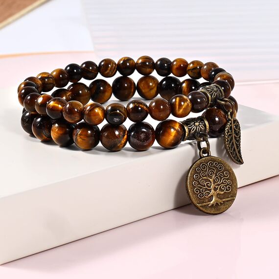 Farfume Chakra Armbänder für Frauen - Kristalle Armband Frauen natürliche Edelsteine Yoga Reiki - ein Satz von Doppel-Armbänder(Tigerauge(Mittel)