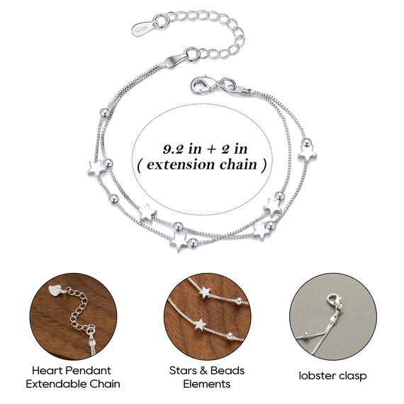 GUROTD Silber Armband für Frauen - 925 Sterling Silber Stern mit Cubic Zirkonia - Verstellbares Damen Armband für Teenager & Mädchen - Geschenk für Sie