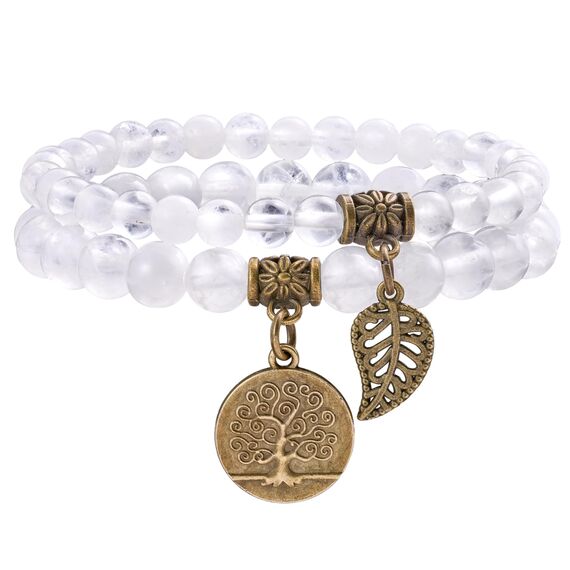 Farfume Chakra Armbänder für Frauen - Kristalle Armband Frauen natürliche Edelsteine Yoga Reiki- Ein Satz von Doppel-Armbänder(Klarer Quarz(Mittel))