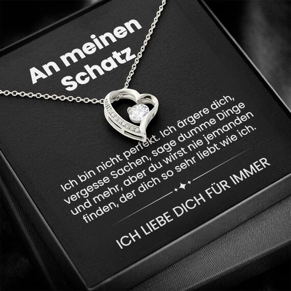 BYLITZ An meinen Schatz Kette mit Karte Herzkette mit Box und Spruch Halskette Damen Jahrestag Geschenk für Sie Frau Partnerin Freundin Verlobte Geburtstag Weihnachten (Standard Box - Herz V11)