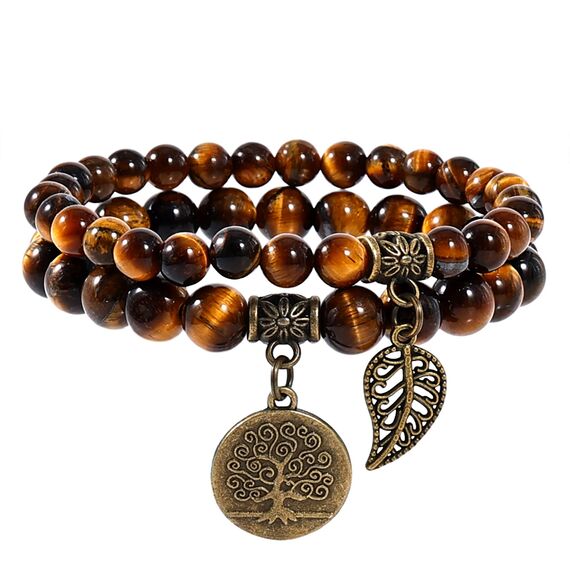 Farfume Chakra Armbänder für Frauen - Kristalle Armband Frauen natürliche Edelsteine Yoga Reiki - ein Satz von Doppel-Armbänder(Tigerauge(Mittel)