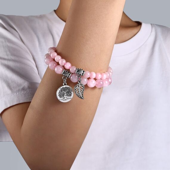 Farfume Chakra Armbänder für Frauen - Kristalle Armband Frauen natürliche Edelsteine Yoga Reiki - ein Satz von Doppel-Armbänder(Rosenquarz(Groß)