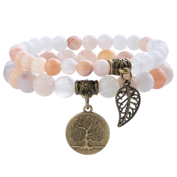 Farfume Chakra Armbänder für Frauen - Kristalle Armband Frauen natürliche Edelsteine Yoga Reiki- Ein Satz von Doppel-Armbänder(Rosa Aventurin(Mittel))
