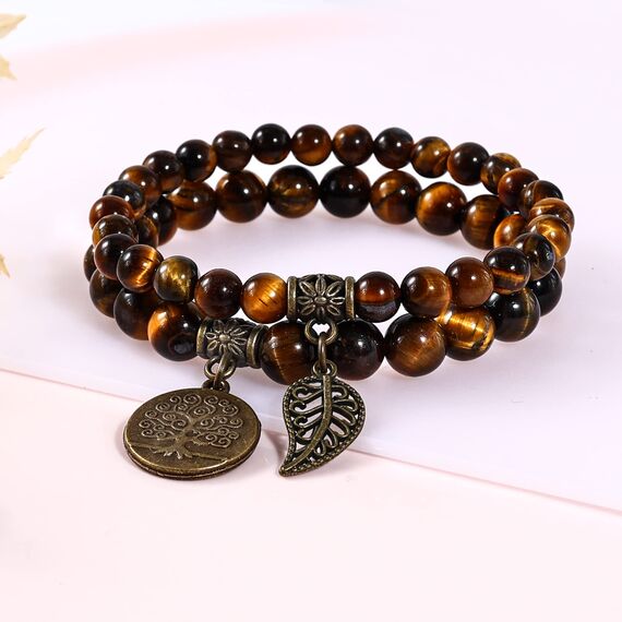 Farfume Chakra Armbänder für Frauen - Kristalle Armband Frauen natürliche Edelsteine Yoga Reiki - ein Satz von Doppel-Armbänder(Tigerauge(Groß)