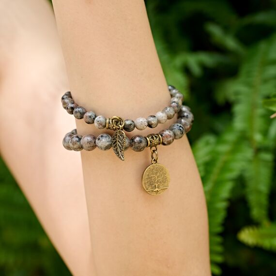 Farfume Chakra Armbänder für Frauen - Kristalle Armband Frauen natürliche Edelsteine Yoga Reiki- Ein Satz von Doppel-Armbänder(Yooperlit(Mittel))