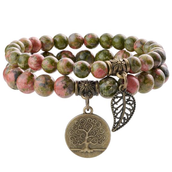 Farfume Chakra Armbänder für Frauen - Kristalle Armband Frauen natürliche Edelsteine Yoga Reiki- Ein Satz von Doppel-Armbänder(Unakit(Mittel))