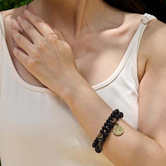 Farfume Chakra Armbänder für Frauen - Kristalle Armband Frauen natürliche Edelsteine Yoga Reiki- Ein Satz von Doppel-Armbänder(Onyx(Mittel))