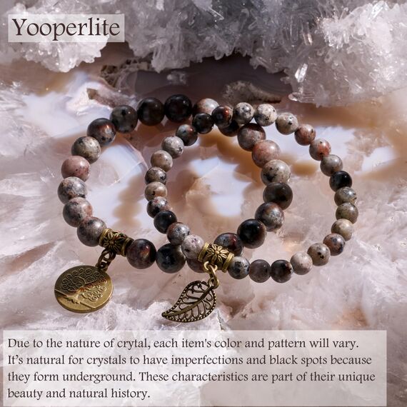 Farfume Chakra Armbänder für Frauen - Kristalle Armband Frauen natürliche Edelsteine Yoga Reiki- Ein Satz von Doppel-Armbänder(Yooperlit(Mittel))