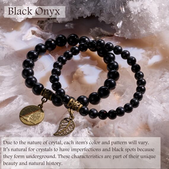 Farfume Chakra Armbänder für Frauen - Kristalle Armband Frauen natürliche Edelsteine Yoga Reiki- Ein Satz von Doppel-Armbänder(Onyx(Mittel))