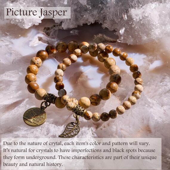 Farfume Chakra Armbänder für Frauen - Kristalle Armband Frauen natürliche Edelsteine Yoga Reiki- Ein Satz von Doppel-Armbänder(Bildjaspis(Mittel))