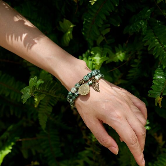 Farfume Chakra Armbänder für Frauen - Kristalle Armband Frauen natürliche Edelsteine Yoga Reiki- Ein Satz von Doppel-Armbänder(Grünfleckjaspis(Mittel))