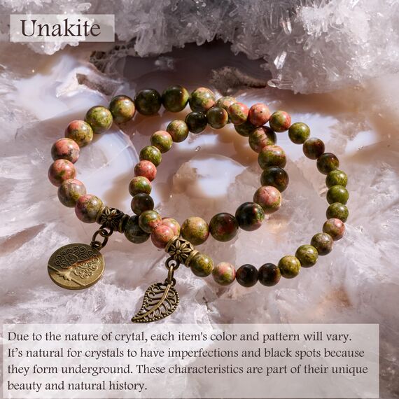 Farfume Chakra Armbänder für Frauen - Kristalle Armband Frauen natürliche Edelsteine Yoga Reiki- Ein Satz von Doppel-Armbänder(Unakit(Mittel))