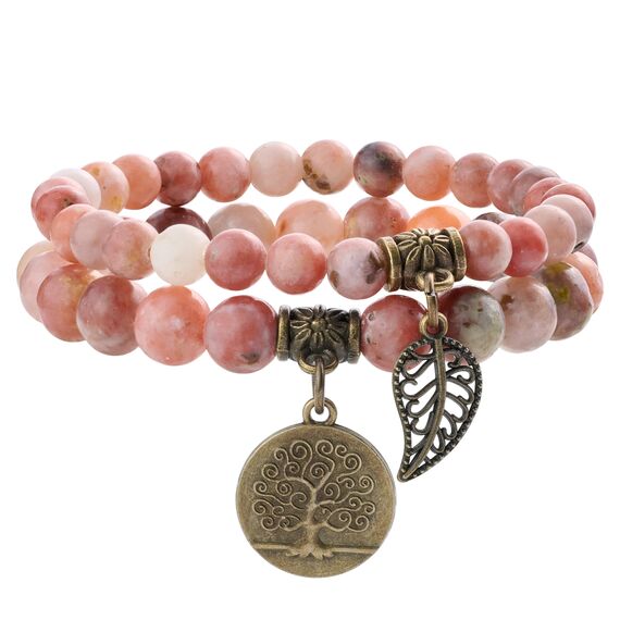 Farfume Chakra Armbänder für Frauen - Kristalle Armband Frauen natürliche Edelsteine Yoga Reiki- Ein Satz von Doppel-Armbänder(Pflaumenblütenjade(Mittel))