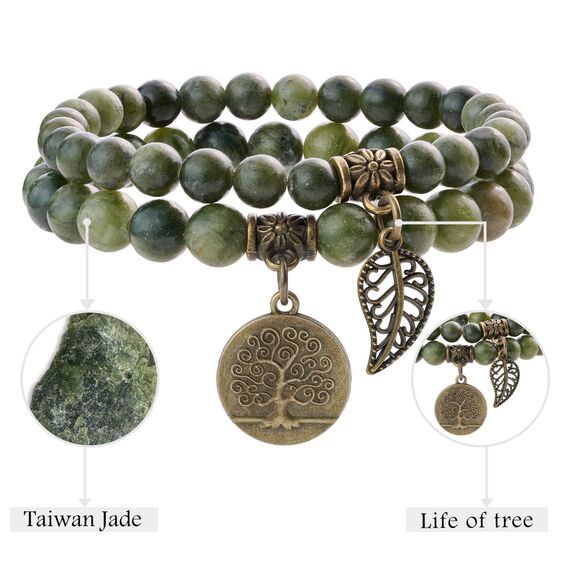 Farfume Chakra Armbänder für Frauen - Kristalle Armband Frauen natürliche Edelsteine Yoga Reiki- Ein Satz von Doppel-Armbänder(Taiwan-Jade(Mittel))