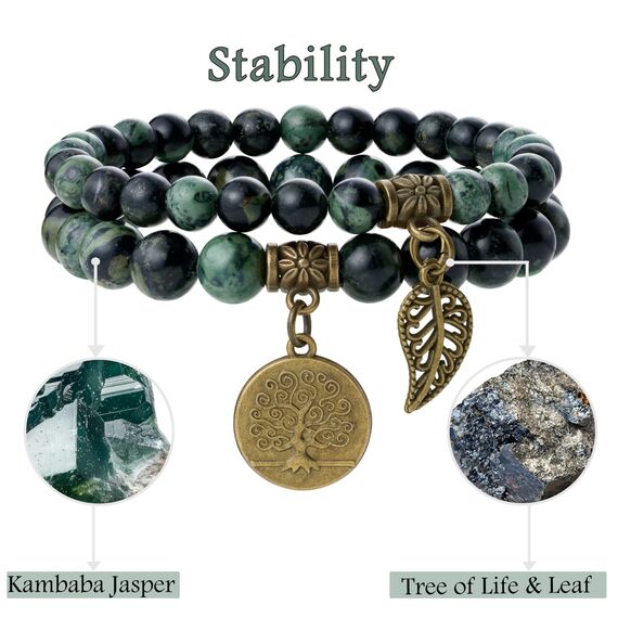 Farfume Chakra Armbänder für Frauen - Kristalle Armband Frauen natürliche Edelsteine Yoga Reiki- Ein Satz von Doppel-Armbänder（Kambaba-Jaspis & Lebensbaum（Mittel）