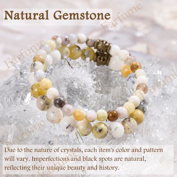 Farfume Chakra Armbänder für Frauen - Kristalle Armband Frauen natürliche Edelsteine Yoga Reiki - Ein Set von Doppel-Armbänder（Dendritischer Opal & Lebensbaum（Mittel）