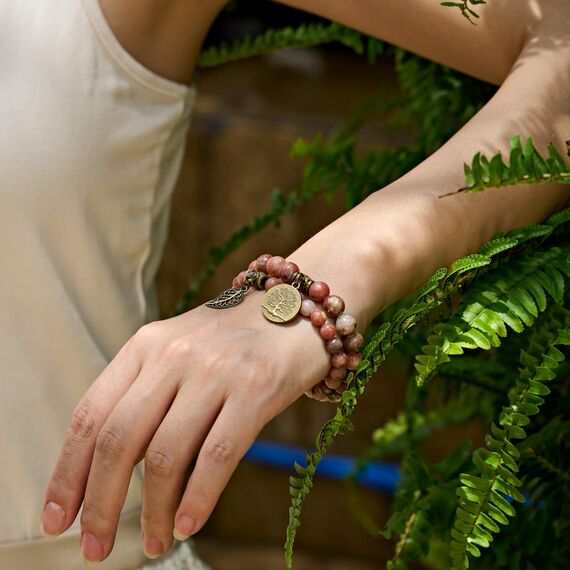 Farfume Chakra Armbänder für Frauen - Kristalle Armband Frauen natürliche Edelsteine Yoga Reiki- Ein Satz von Doppel-Armbänder(Pflaumenblütenjade(Mittel))