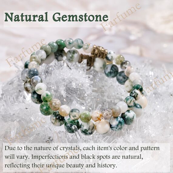 Farfume Chakra Armbänder für Frauen - Kristalle Armband Frauen Natürliche Edelsteine Yoga Reiki - Ein Set von Doppel-Armbänder（Baumachat & Lebensbaum（Mittel）