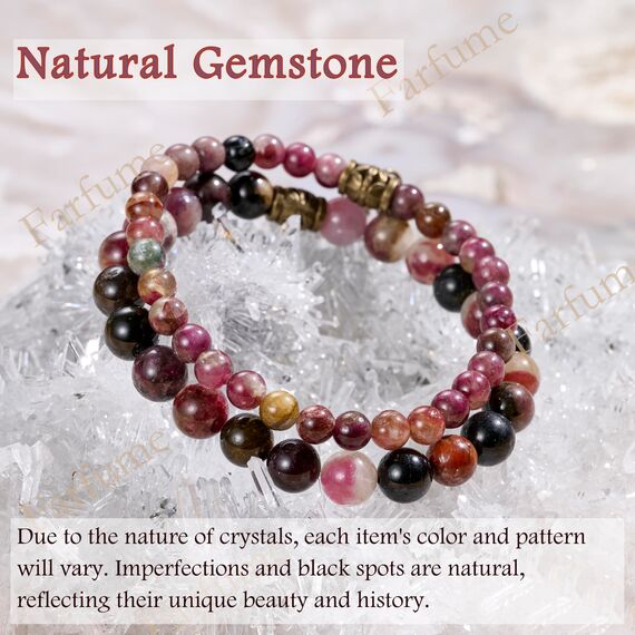 Farfume Chakra Armbänder für Frauen - Kristalle Armband Frauen natürliche Edelsteine Yoga Reiki - Ein Set von Doppel-Armbänder（Regenbogen-Turmalin & Lebensbaum（Mittel）