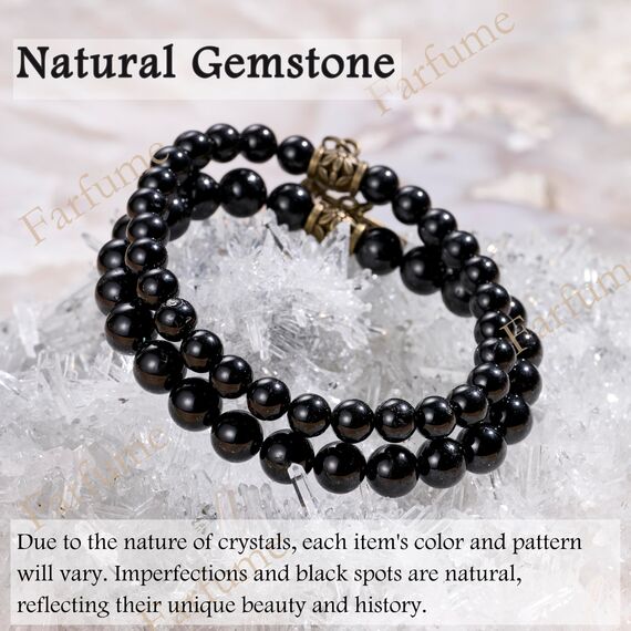 Farfume Chakra Armbänder für Frauen - Kristalle Armband Frauen Natürliche Edelsteine Yoga Reiki - Ein Satz von Doppel-Armbänder（Schwarzer Turmalin & Lebensbaum（Groß）