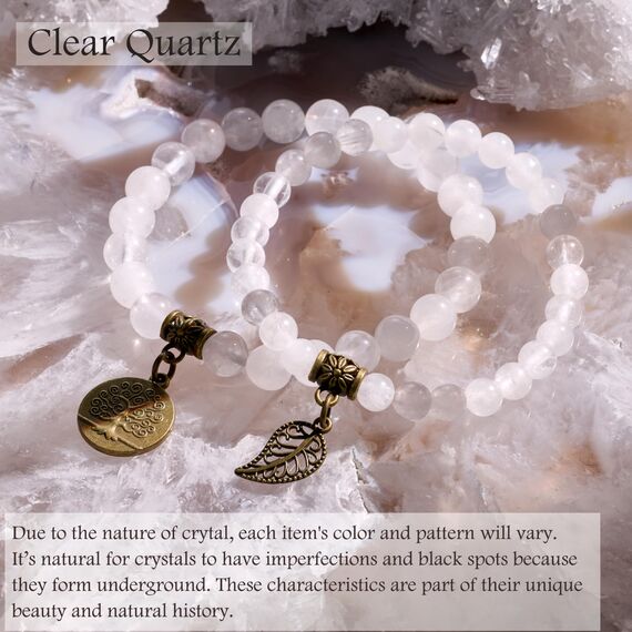 Farfume Chakra Armbänder für Frauen - Kristalle Armband Frauen natürliche Edelsteine Yoga Reiki- Ein Satz von Doppel-Armbänder(Klarer Quarz(Mittel))