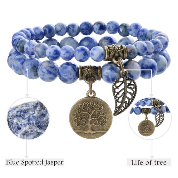 Farfume Chakra Armbänder für Frauen - Kristalle Armband Frauen natürliche Edelsteine Yoga Reiki- Ein Satz von Doppel-Armbänder(Blaufleckjaspis(Mittel))