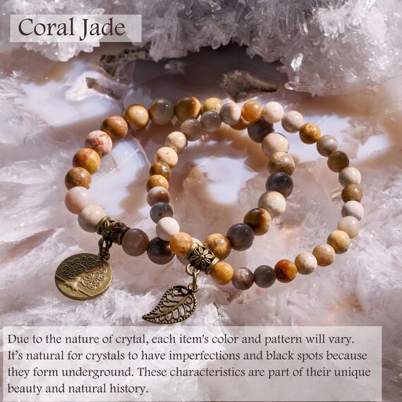 Farfume Chakra Armbänder für Frauen - Kristalle Armband Frauen natürliche Edelsteine Yoga Reiki- Ein Satz von Doppel-Armbänder(Korallenjade(Mittel))