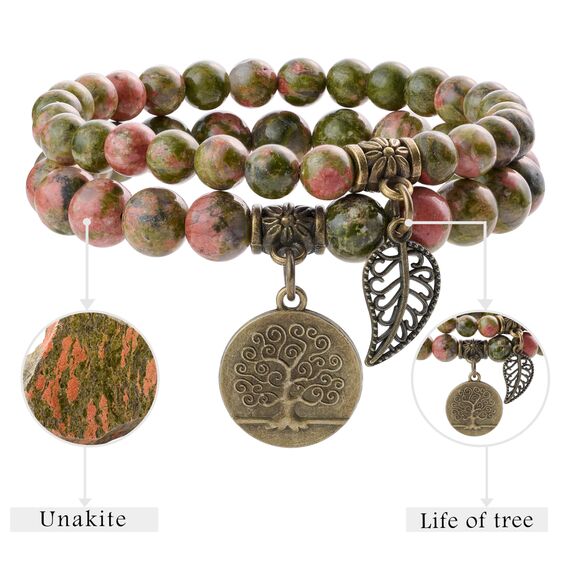 Farfume Chakra Armbänder für Frauen - Kristalle Armband Frauen natürliche Edelsteine Yoga Reiki- Ein Satz von Doppel-Armbänder(Unakit(Mittel))