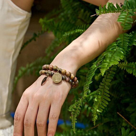 Farfume Chakra Armbänder für Frauen - Kristalle Armband Frauen natürliche Edelsteine Yoga Reiki- Ein Satz von Doppel-Armbänder(Dendritenjaspis(Mittel))