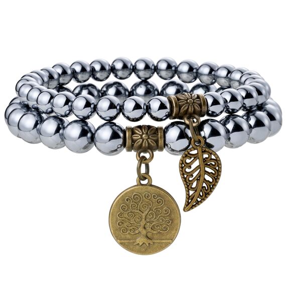 Farfume Chakra Armbänder für Frauen - Kristalle Armband Frauen natürliche Edelsteine Yoga Reiki - Ein Satz von Doppel-Armbänder（Terahertz-Stein & Lebensbaum（Mittel）