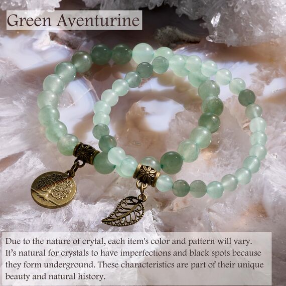 Farfume Chakra Armbänder für Frauen - Kristalle Armband Frauen natürliche Edelsteine Yoga Reiki- Ein Satz von Doppel-Armbänder(Aventurin(Mittel))