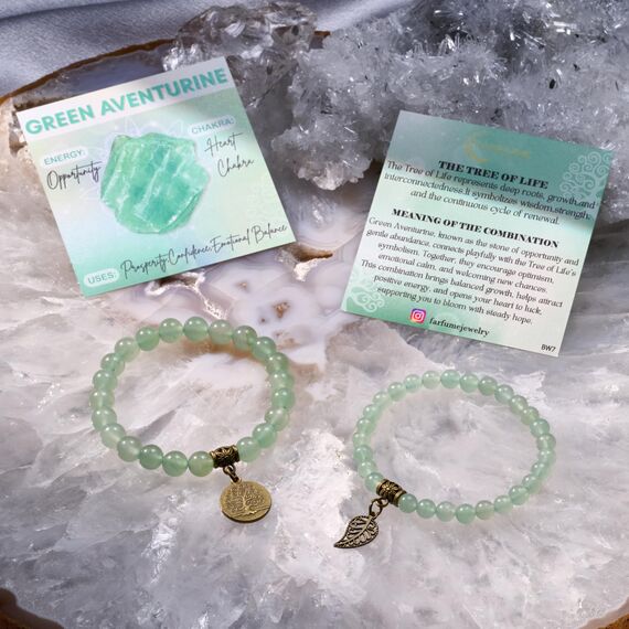 Farfume Chakra Armbänder für Frauen - Kristalle Armband Frauen natürliche Edelsteine Yoga Reiki- Ein Satz von Doppel-Armbänder(Aventurin(Mittel))