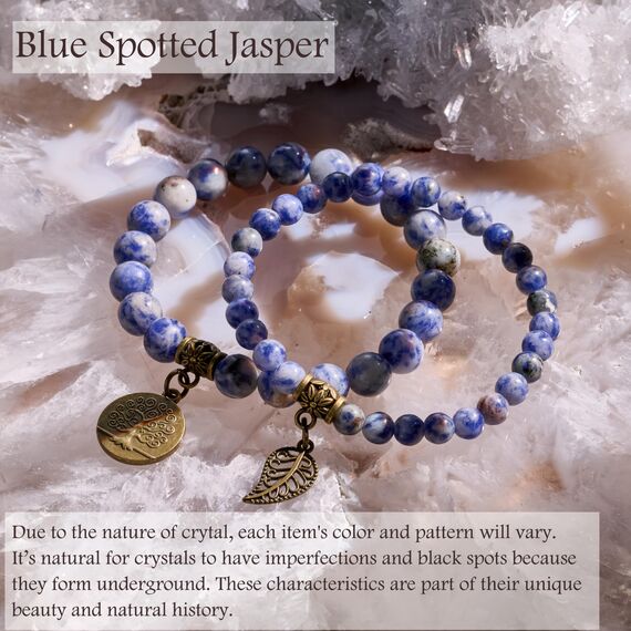 Farfume Chakra Armbänder für Frauen - Kristalle Armband Frauen natürliche Edelsteine Yoga Reiki- Ein Satz von Doppel-Armbänder(Blaufleckjaspis(Mittel))