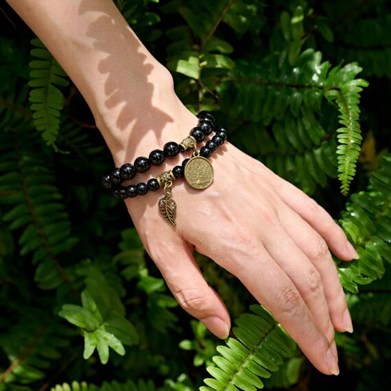 Farfume Chakra Armbänder für Frauen - Kristalle Armband Frauen natürliche Edelsteine Yoga Reiki- Ein Satz von Doppel-Armbänder(Schwarzer Obsidian(Mittel))