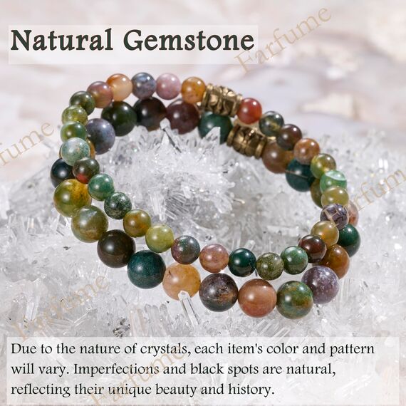 Farfume Chakra Armbänder für Frauen - Kristalle Armband Frauen natürliche Edelsteine Yoga Reiki- Ein Satz von Doppel-Armbänder（Indischer Achat & Lebensbaume（Mittel）