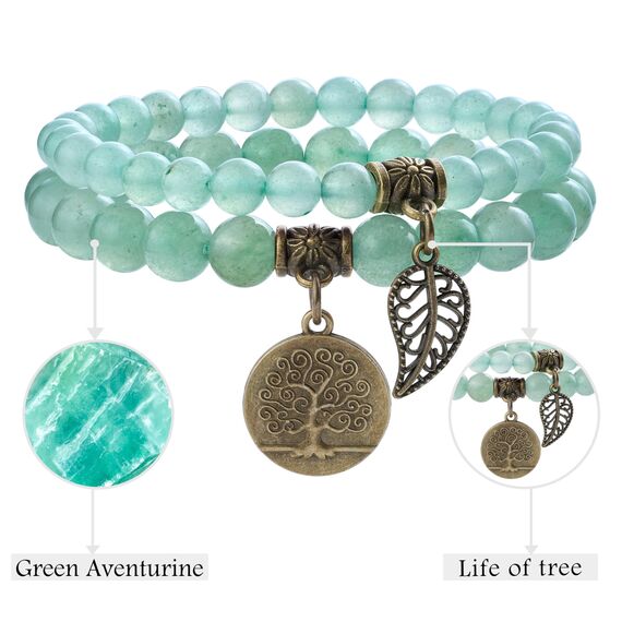 Farfume Chakra Armbänder für Frauen - Kristalle Armband Frauen natürliche Edelsteine Yoga Reiki- Ein Satz von Doppel-Armbänder(Aventurin(Mittel))