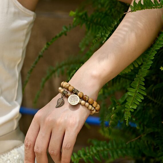 Farfume Chakra Armbänder für Frauen - Kristalle Armband Frauen natürliche Edelsteine Yoga Reiki- Ein Satz von Doppel-Armbänder(Bildjaspis(Mittel))