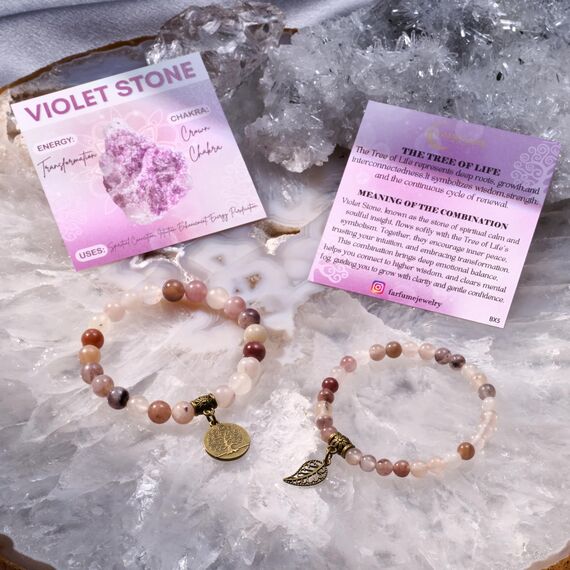 Farfume Chakra Armbänder für Frauen - Kristalle Armband Frauen natürliche Edelsteine Yoga Reiki- Ein Satz von Doppel-Armbänder(Violetter Stein(Mittel))