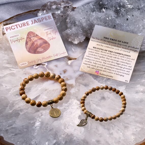 Farfume Chakra Armbänder für Frauen - Kristalle Armband Frauen natürliche Edelsteine Yoga Reiki- Ein Satz von Doppel-Armbänder(Bildjaspis(Mittel))