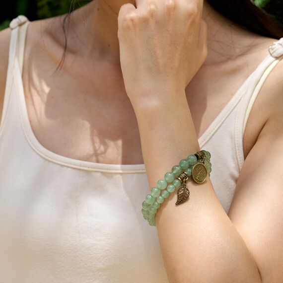 Farfume Chakra Armbänder für Frauen - Kristalle Armband Frauen natürliche Edelsteine Yoga Reiki- Ein Satz von Doppel-Armbänder(Aventurin(Mittel))