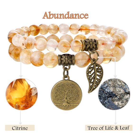Farfume Chakra Armbänder für Frauen - Kristalle Armband Frauen natürliche Edelsteine Yoga Reiki - Ein Satz von Doppel-Armbänder（Citrin & LifeTree（Mittel）