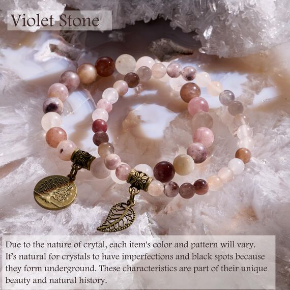 Farfume Chakra Armbänder für Frauen - Kristalle Armband Frauen natürliche Edelsteine Yoga Reiki- Ein Satz von Doppel-Armbänder(Violetter Stein(Mittel))