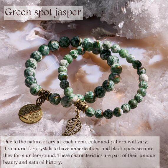 Farfume Chakra Armbänder für Frauen - Kristalle Armband Frauen natürliche Edelsteine Yoga Reiki- Ein Satz von Doppel-Armbänder(Grünfleckjaspis(Mittel))