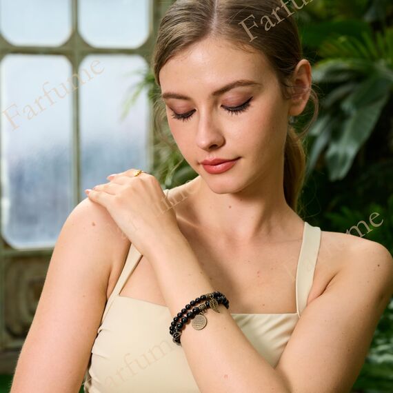 Farfume Chakra Armbänder für Frauen - Kristalle Armband Frauen Natürliche Edelsteine Yoga Reiki - Ein Satz von Doppel-Armbänder（Schwarzer Turmalin & Lebensbaum（Groß）