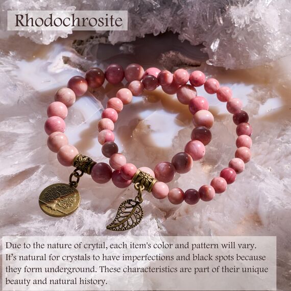 Farfume Chakra Armbänder für Frauen - Kristalle Armband Frauen natürliche Edelsteine Yoga Reiki- Ein Satz von Doppel-Armbänder(Rhodochrosit(Mittel))