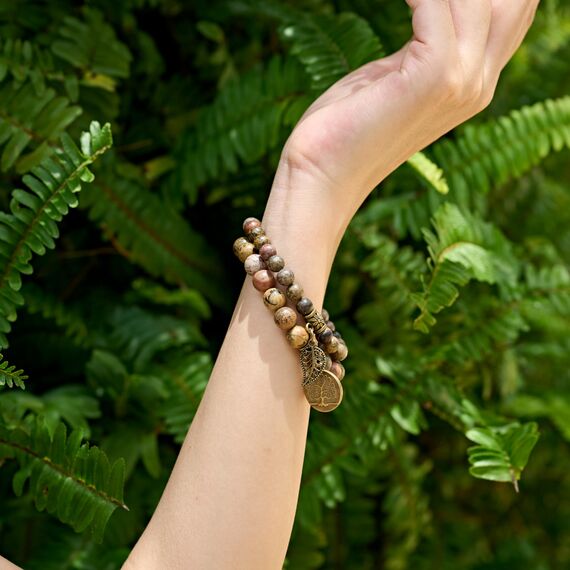 Farfume Chakra Armbänder für Frauen - Kristalle Armband Frauen natürliche Edelsteine Yoga Reiki- Ein Satz von Doppel-Armbänder(Dendritenjaspis(Mittel))